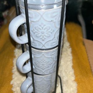 NEW! Expresso  for 4 ; expresso cups vertical black metal holder